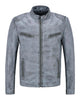 Glowrexs Men's Distressed Light Blue Retro Biker Leather Jacket
