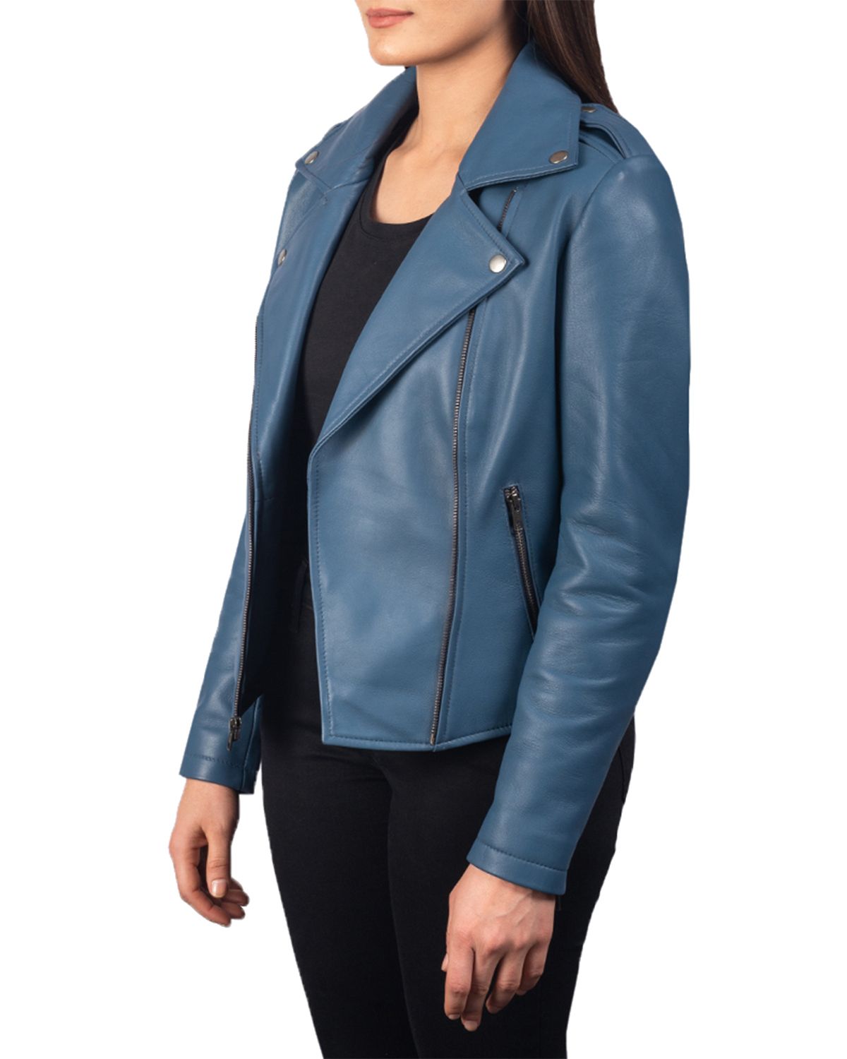 Glowrexs Women's Notch Collar Stylish Biker Leather Jacket