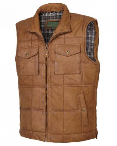 Glowrexs Mens Tan Leather Body Warmer Vest