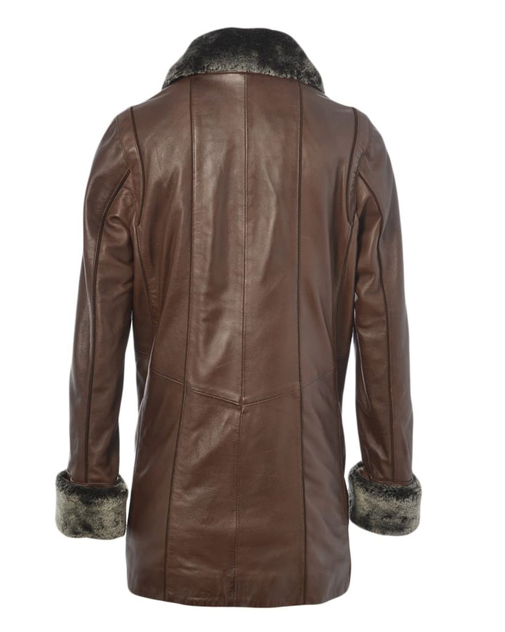 Glowrexs Women's Fur Collar Real Leather Coat