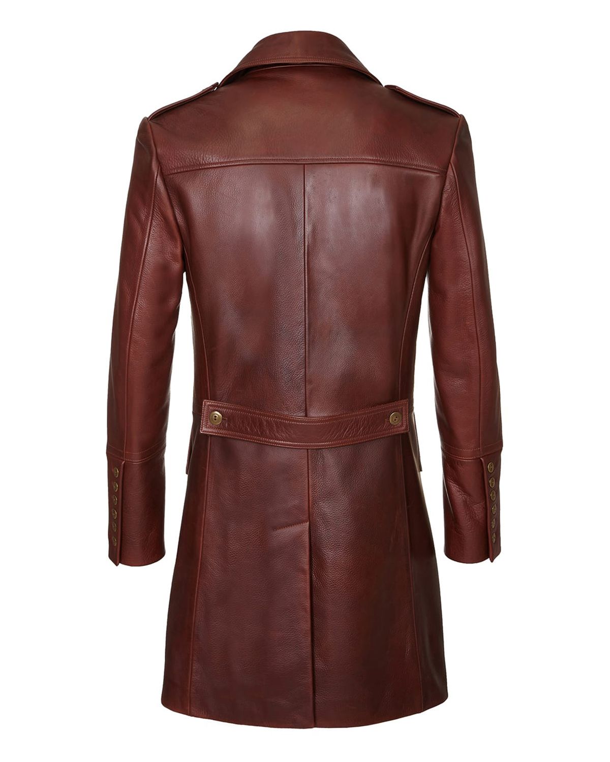 Glowrexs Men's Military Style Dark Brown Real Sheepskin Leather Coat