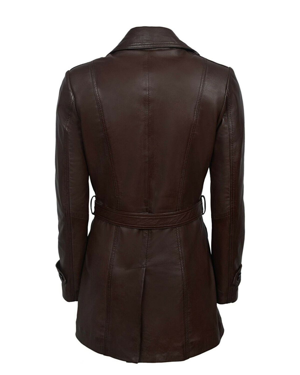 Glowrexs Women's Dark Brown Trench Belted Leather Coat