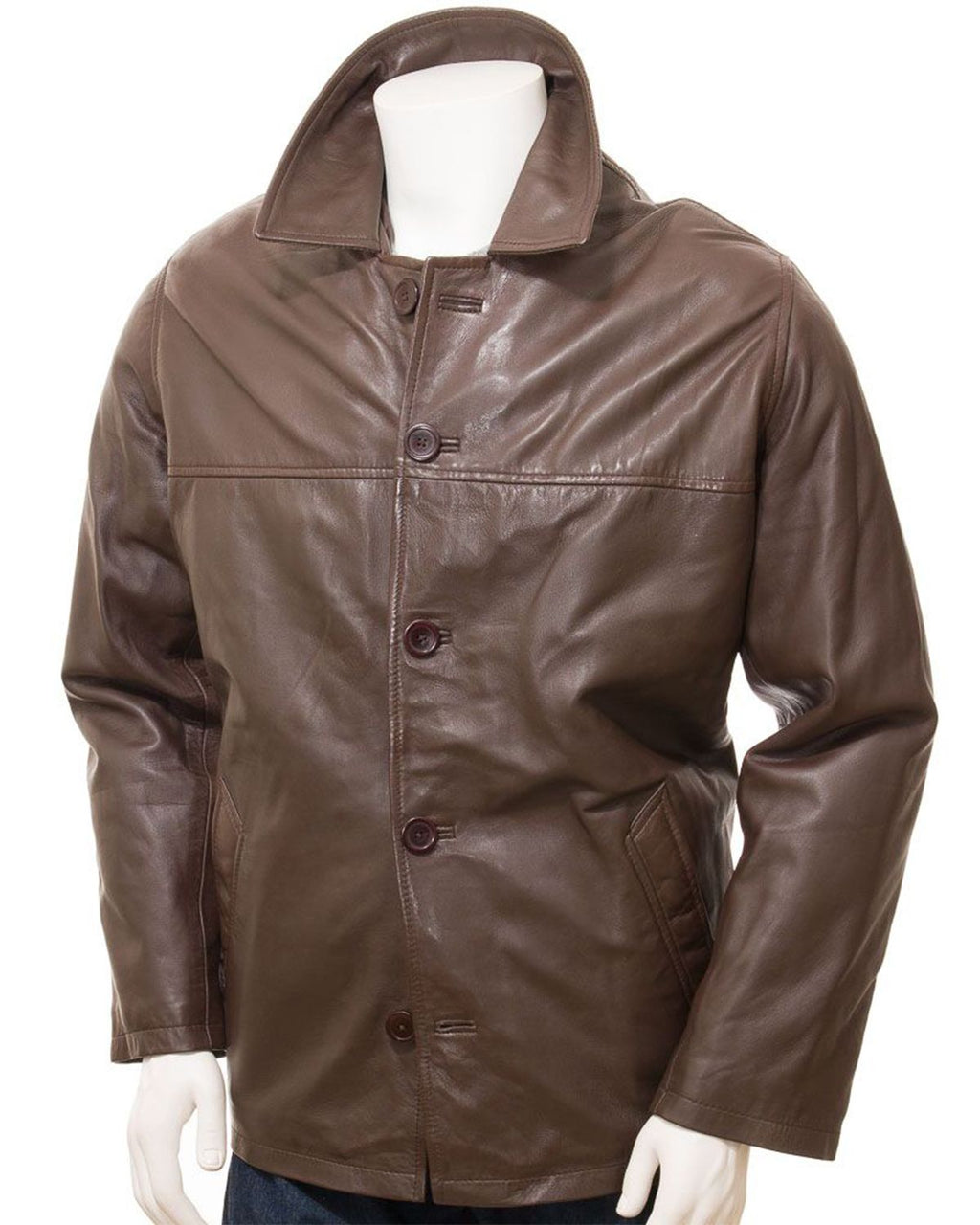Glowrexs Men's Brown Reefer Style Genuine Sheepskin Leather Coat