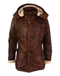 Glowrexs Men's Detachable Brown Duffle Coat