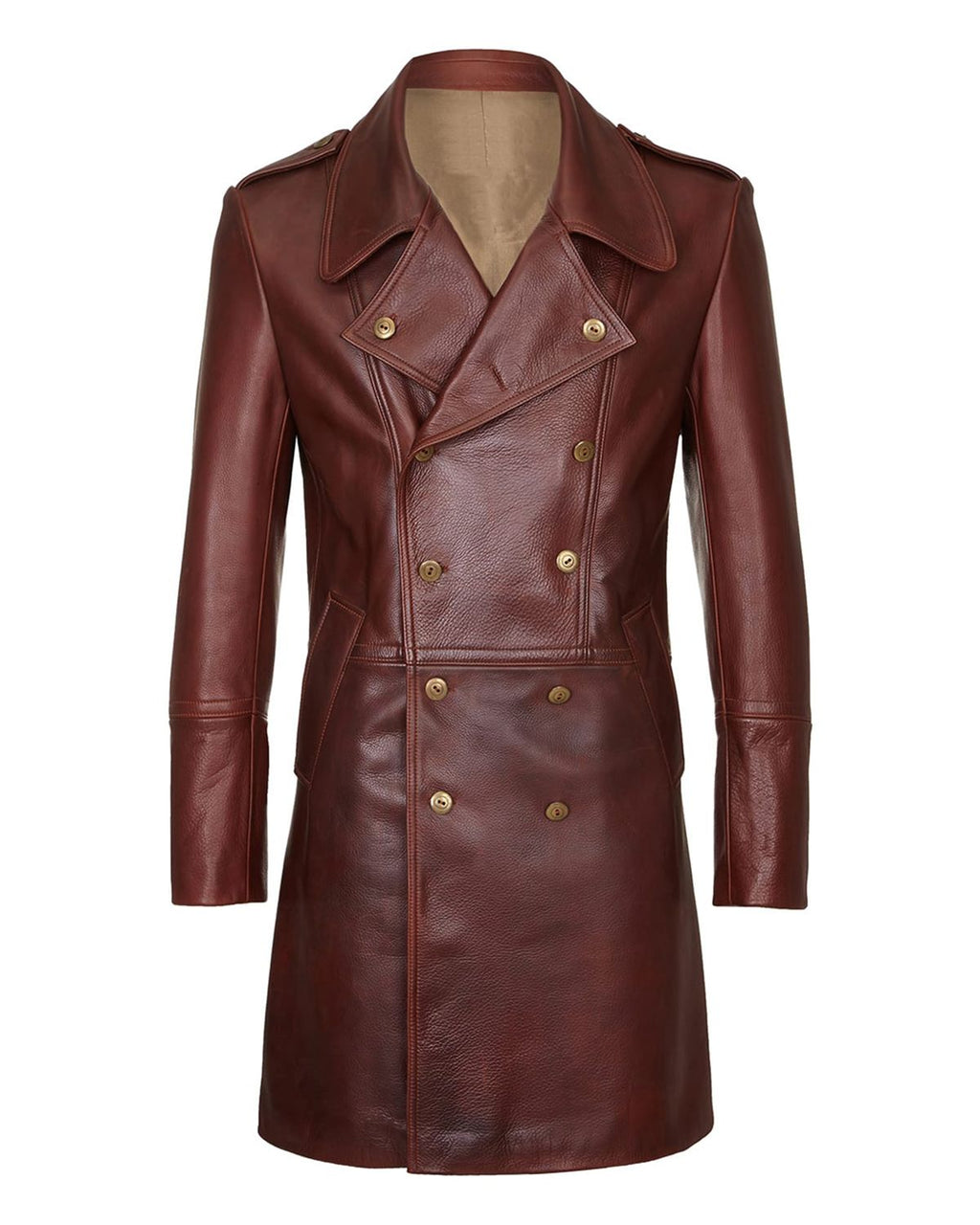 Glowrexs Men's Military Style Dark Brown Real Sheepskin Leather Coat