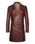 Glowrexs Men's Military Style Dark Brown Real Sheepskin Leather Coat