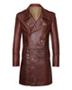 Glowrexs Men's Military Style Dark Brown Real Sheepskin Leather Coat