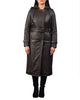 Glowrexs Women's Hooded Real Leather Long Trench Coat