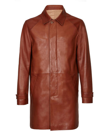 Glowrexs Men's Dark Brown Three Quarter Length Real Leather Coat