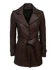 Glowrexs Women's Dark Brown Trench Belted Leather Coat