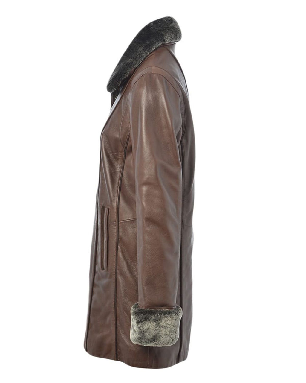 Glowrexs Women's Fur Collar Real Leather Coat