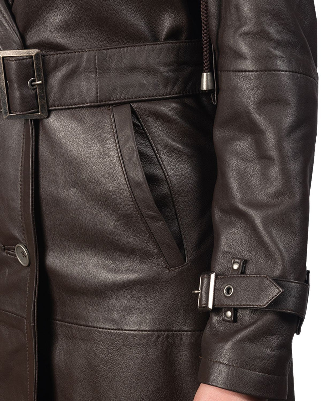 Glowrexs Women's Hooded Real Leather Long Trench Coat
