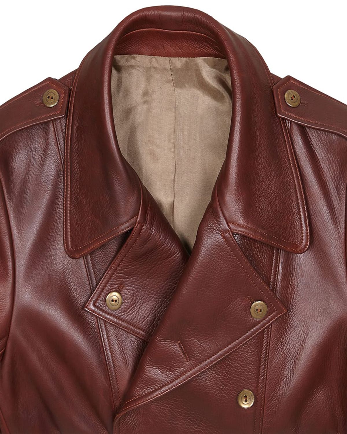 Glowrexs Men's Military Style Dark Brown Real Sheepskin Leather Coat