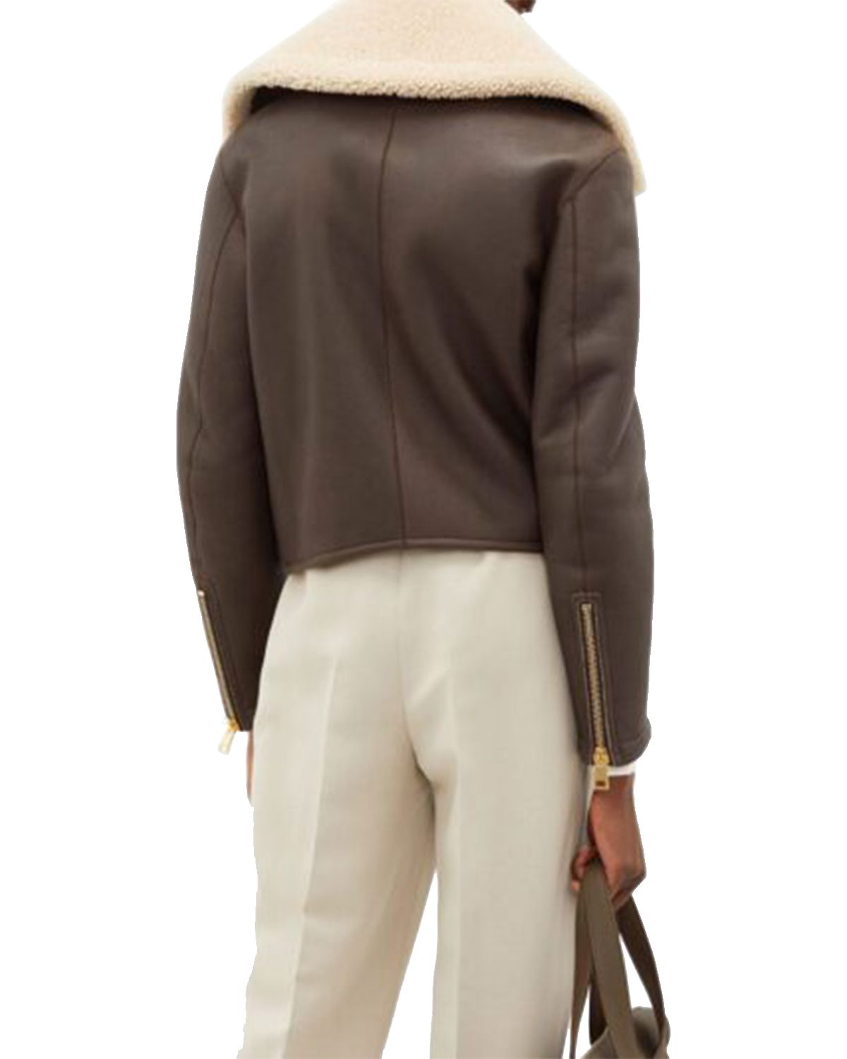 Glowrexs Women's Chocolate Brown Faux Shearling Real Sheepskin Leather Jacket