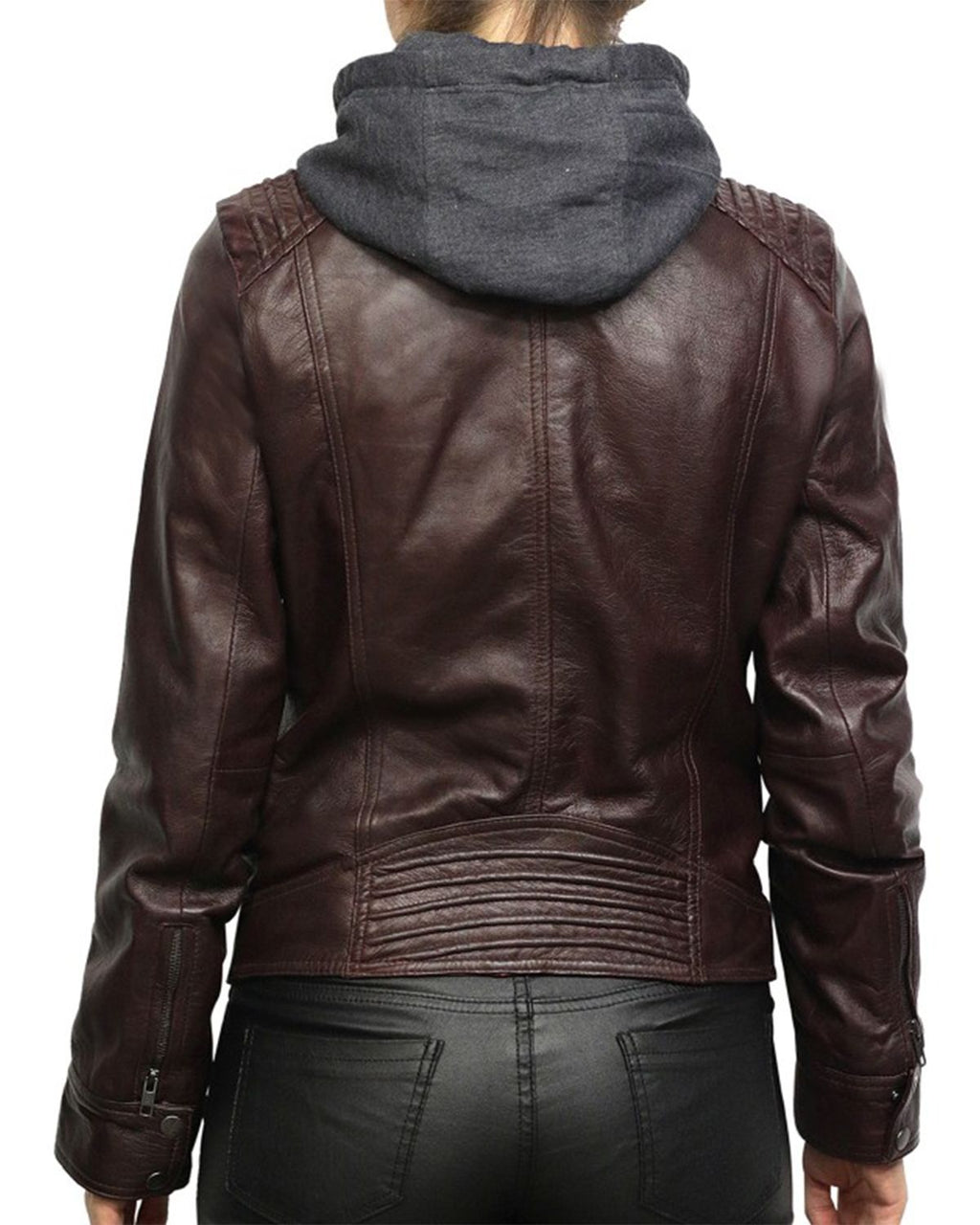 Glowrexs Women's Short Hooded Leather Biker Jacket