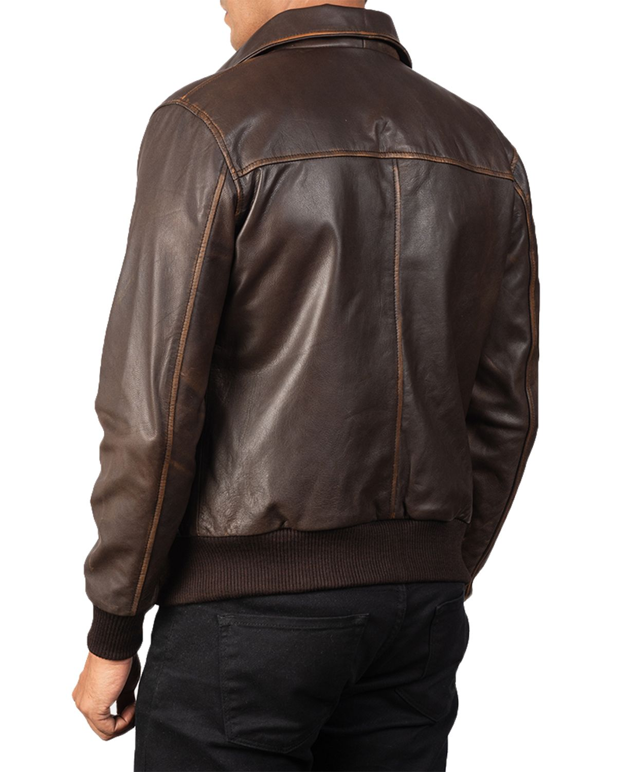 Glowrexs Men's Four Pockets Brown Bomber Leather Jacket