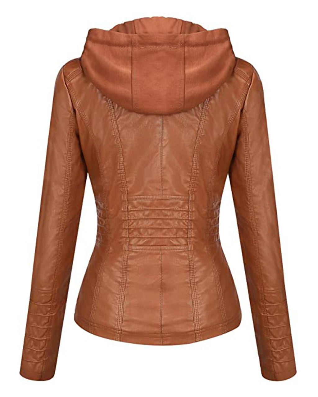 Glowrexs Women's Removable Hood Slim Fit Biker Real Leather Jacket