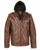 Glowrexs Mens Rust Hooded Brown Leather Jacket
