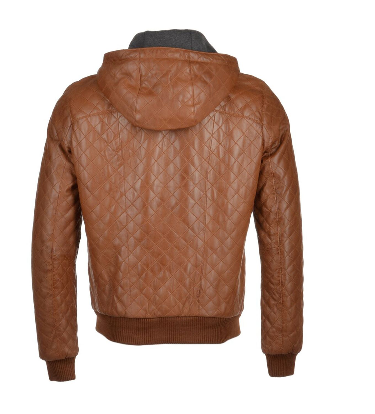 Glowrexs Men's Quilted Detachable Hooded Bomber Real Leather Jacket
