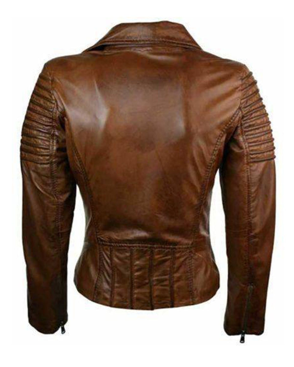 Glowrexs Women's Brown Brando Biker Real Leather Jacket