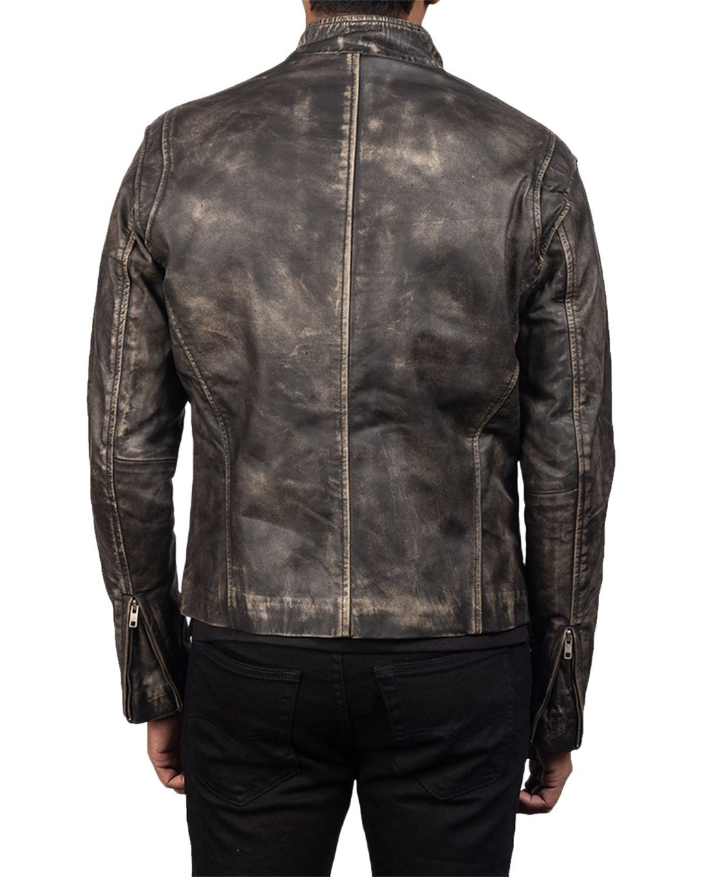Glowrexs Men's Distressed Brown Biker Genuine Sheepskin Leather Jacket