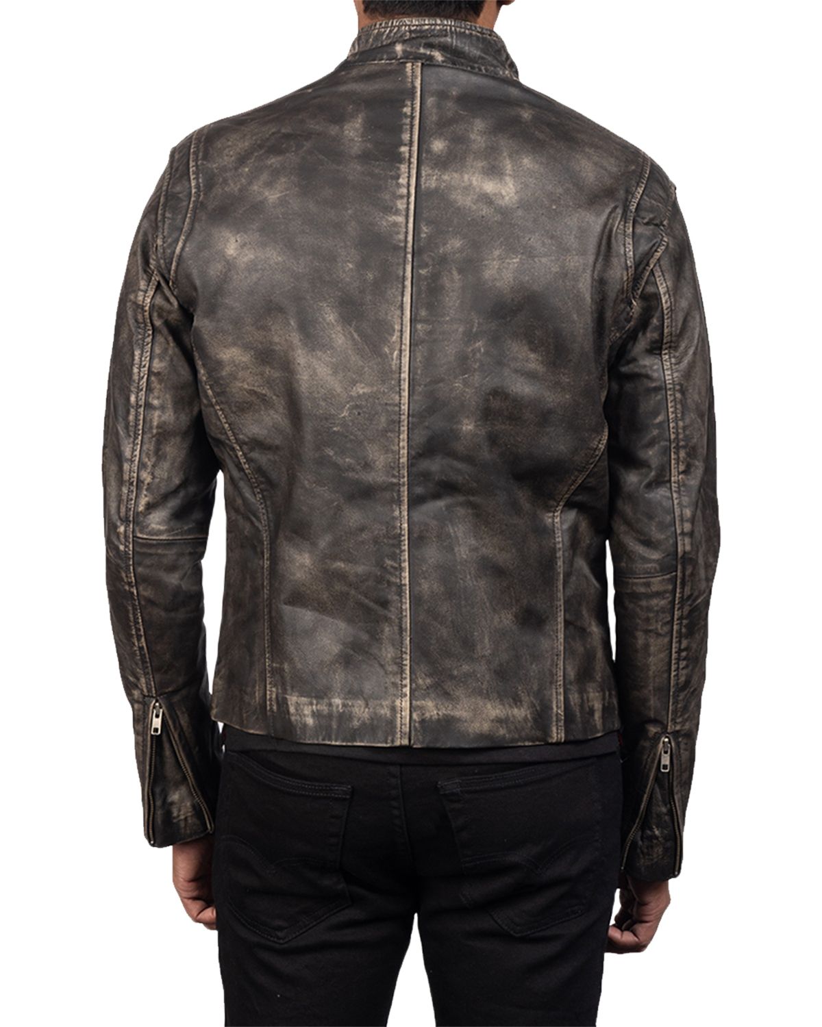 Glowrexs Men's Distressed Brown Biker Genuine Sheepskin Leather Jacket