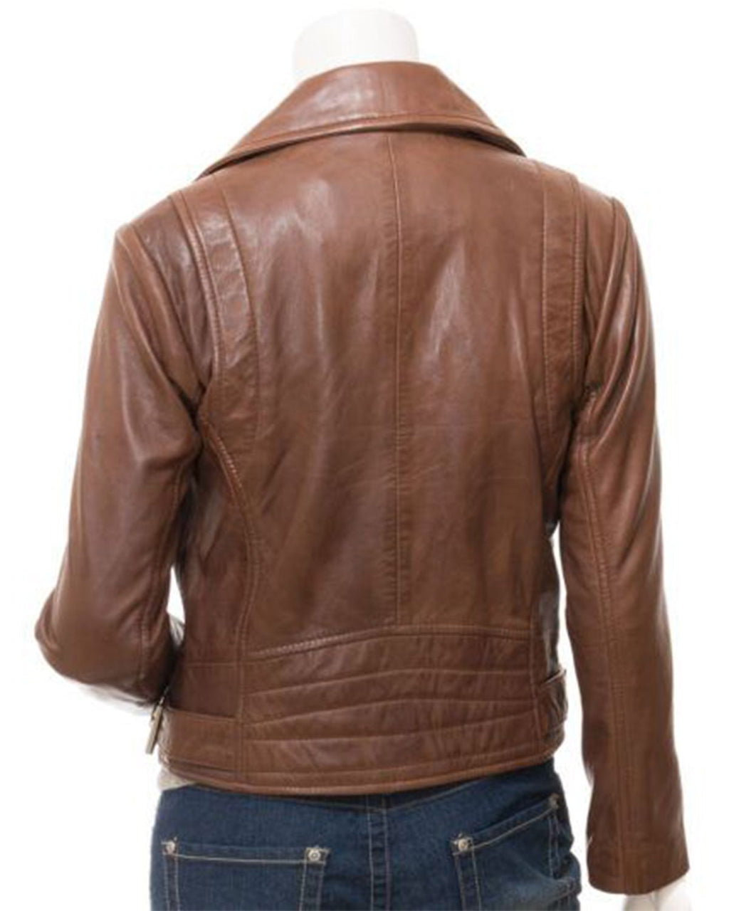 Glowrexs Womens Cross Zip Brown Biker Genuine Sheepskin Leather Jacket