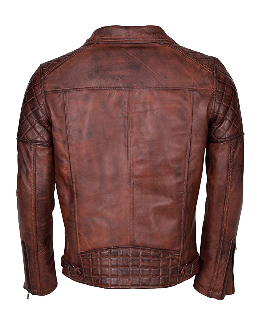 Glowrexs Men's Distressed Brown Brando Biker Genuine Sheepskin Leather Jacket