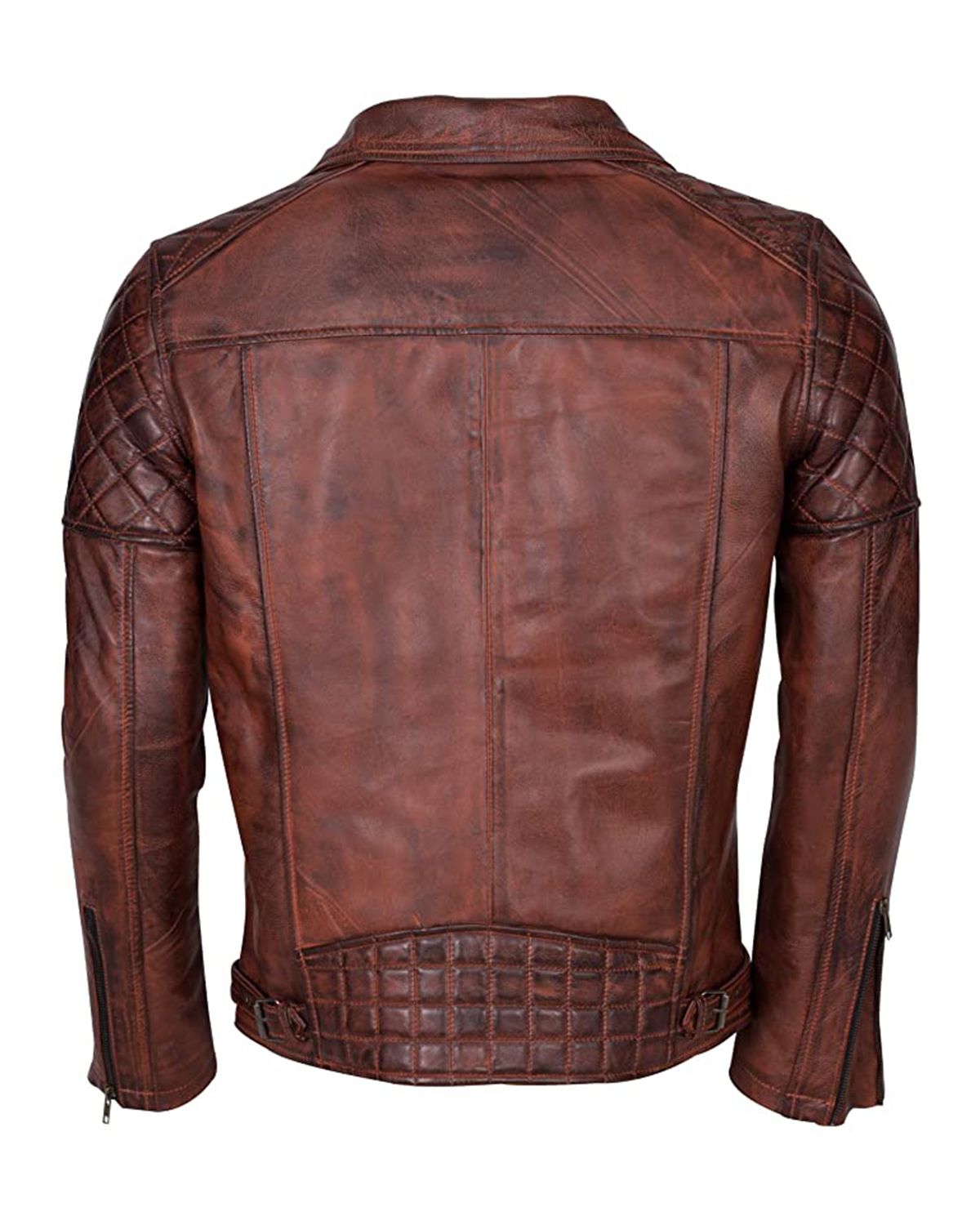 Glowrexs Men's Distressed Brown Brando Biker Genuine Sheepskin Leather Jacket