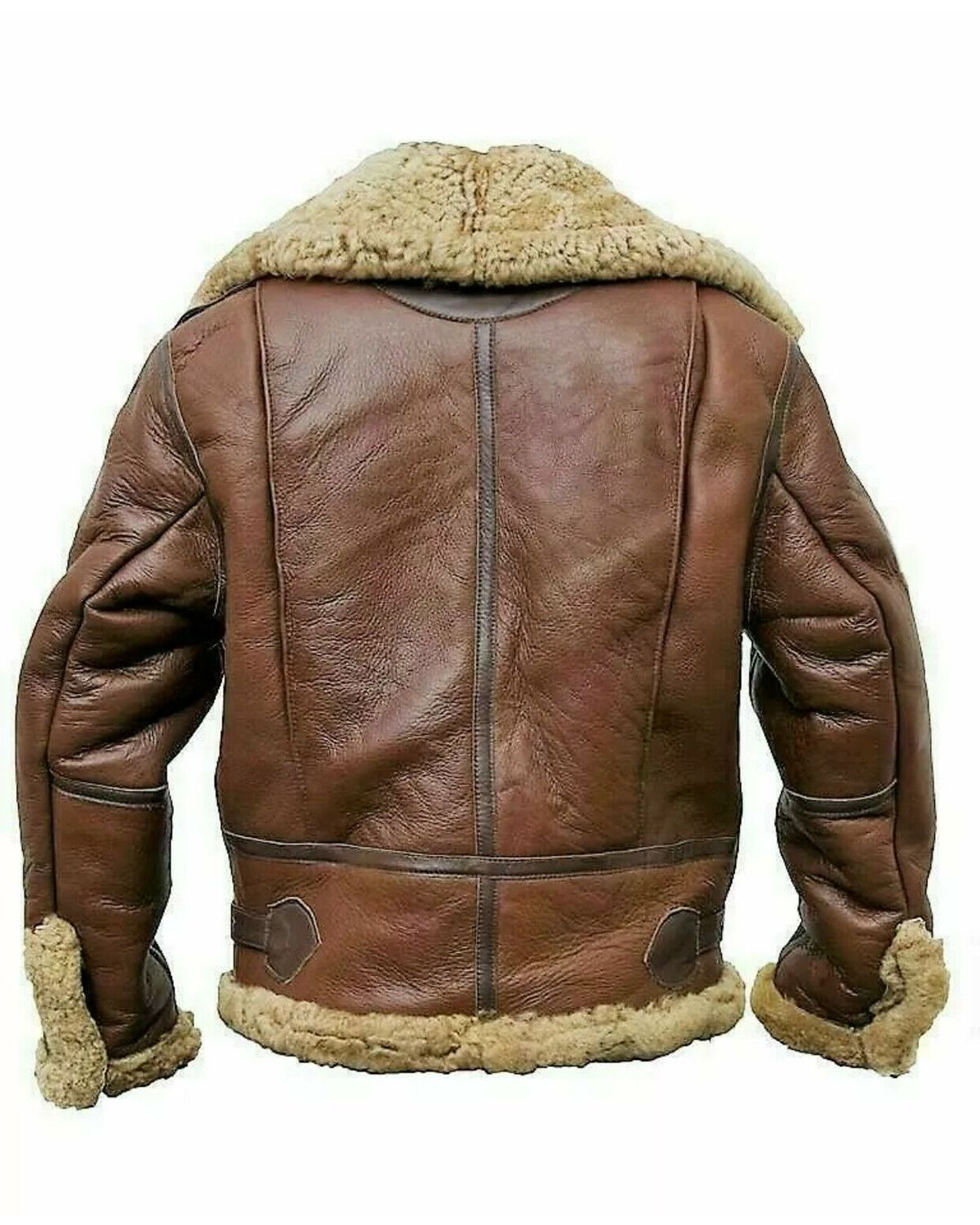 Glowrexs Men's Pilot Flying B3 Bomber Brown Air Force Aviator Fur Shearling Leather Jacket