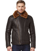 Glowrexs Men's Brown Ginger Aviator Bomber Cross Zipper Leather Jacket
