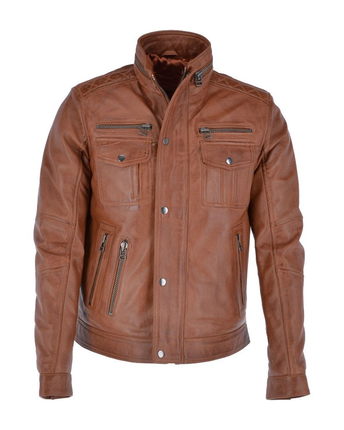 Glowrexs Men's Seven Pocket Biker Real Leather Jacket