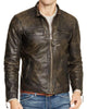 Glowrexs Mens Motorcycle Distressed Brown Leather Jacket