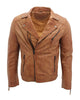 Glowrexs Brown Slim Fit Vintage Brando Leather Cross Zip Biker Jacket For Men’s
