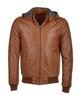 Glowrexs Men's Quilted Detachable Hooded Bomber Real Leather Jacket
