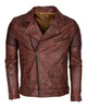 Glowrexs Men's Distressed Brown Brando Biker Genuine Sheepskin Leather Jacket