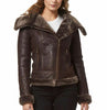 Glowrexs Women's Fur Shearling Stylish Brown Biker Jacket