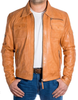 Glowrexs Mens Tan Brown Biker Shirt Collar Style Leather Jacket