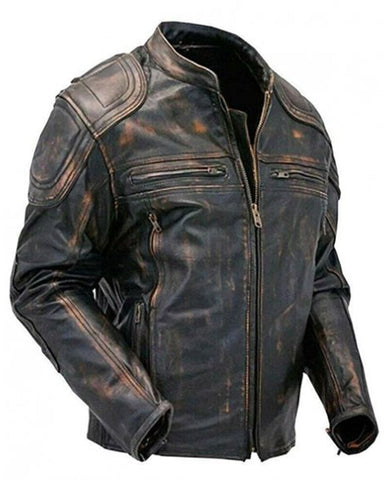 Glowrexs Mens Brown Harley Cafe Racer Cowhide Leather Jacket