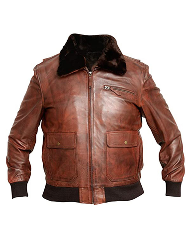 Glowrexs Men's G-1 Navy Distressed Brown Bomber Aviator Real Leather Jacket