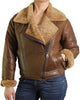 Glowrexs Womens Fur Shearling Flying Bomber Aviator Jacket