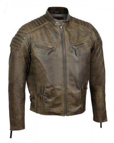 Glowrexs Mens Antique Urban Washed Brown Motorcycle Jacket