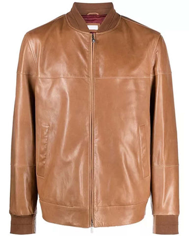 Glowrexs Mens Brown Leather Bomber Jacket