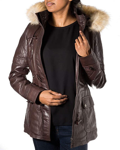 Glowrexs Women's Detachable Hooded Fur Collar Duffle Coat
