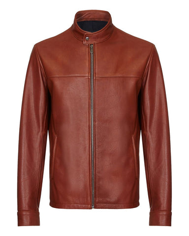 Glowrexs Men's Dark Brown Plain Biker Cafe Racer Jacket