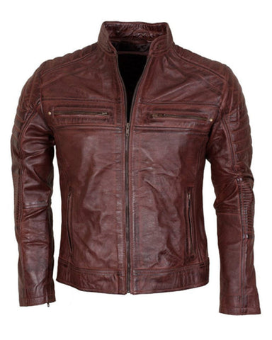 Glowrexs Austin Brown Cafe racer Vintage Biker Leather Jacket