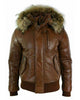 Glowrexs Men's Puffer Hooded Bomber Leather Jacket