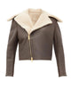 Glowrexs Women's Chocolate Brown Faux Shearling Real Sheepskin Leather Jacket