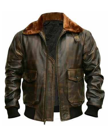 Glowrexs Men's Distressed Brown G1 Aviator A2 Bomber Leather Jacket