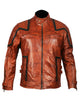 Glowrexs 101 Tan Vintage Motor-Biker Distressed Brown Real Leather Jacket